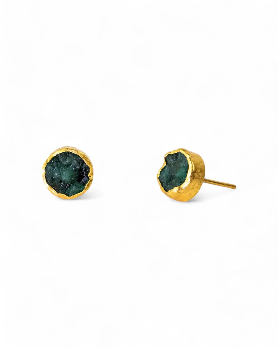 Rough Emerald Round Stud Earrings Earrings Pruden and Smith