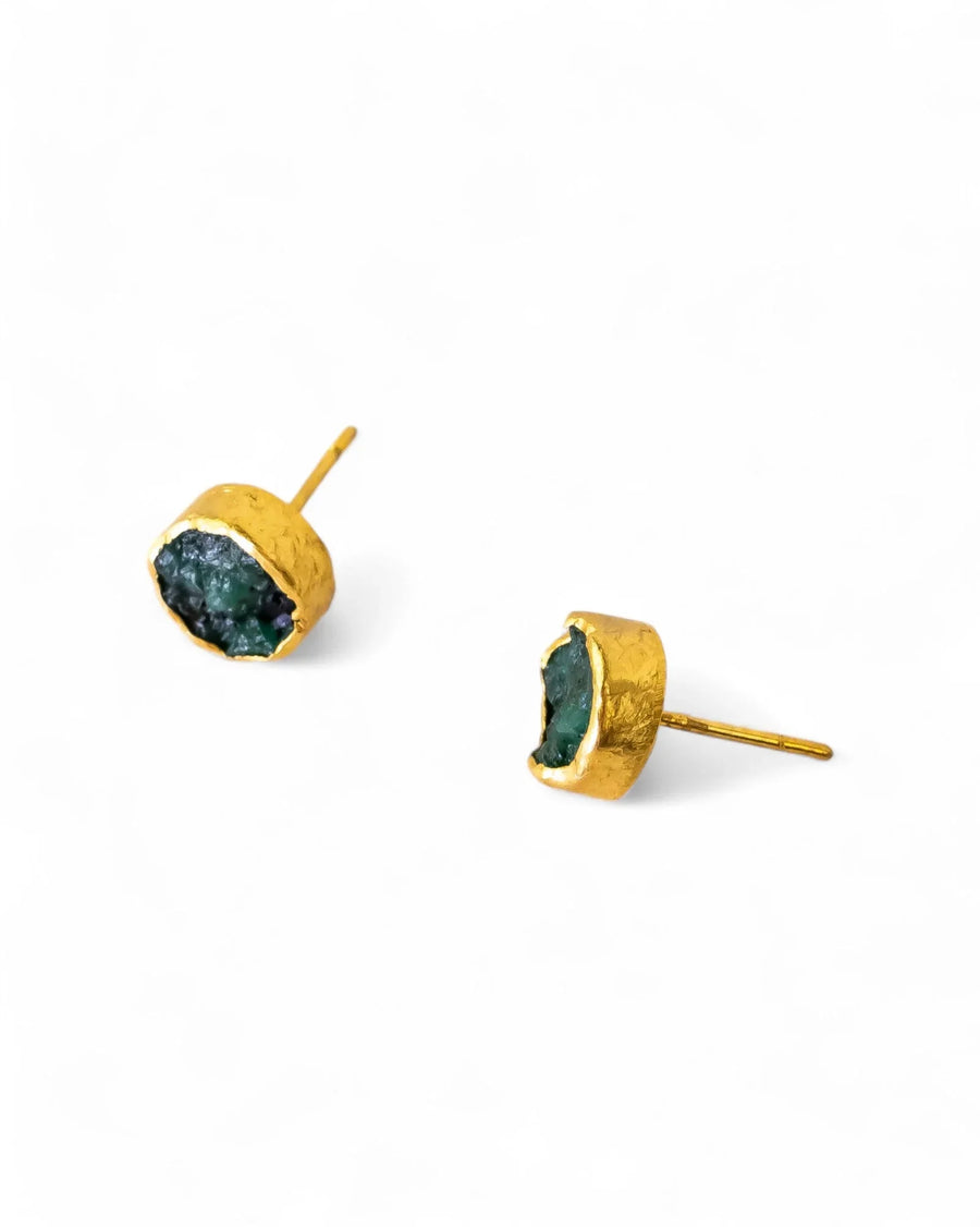 Rough Emerald Round Stud Earrings Earrings Pruden and Smith