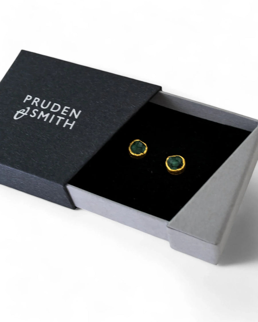 Rough Emerald Round Stud Earrings Earrings Pruden and Smith