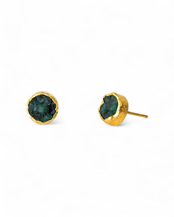 Rough Emerald Round Stud Earrings Earrings Pruden and Smith
