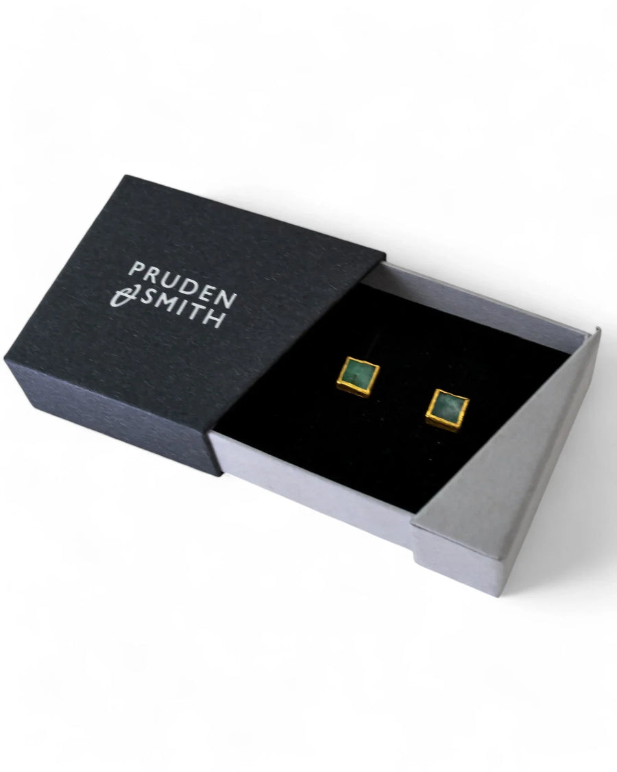 Rough Emerald Square Stud Earrings Earrings Pruden and Smith