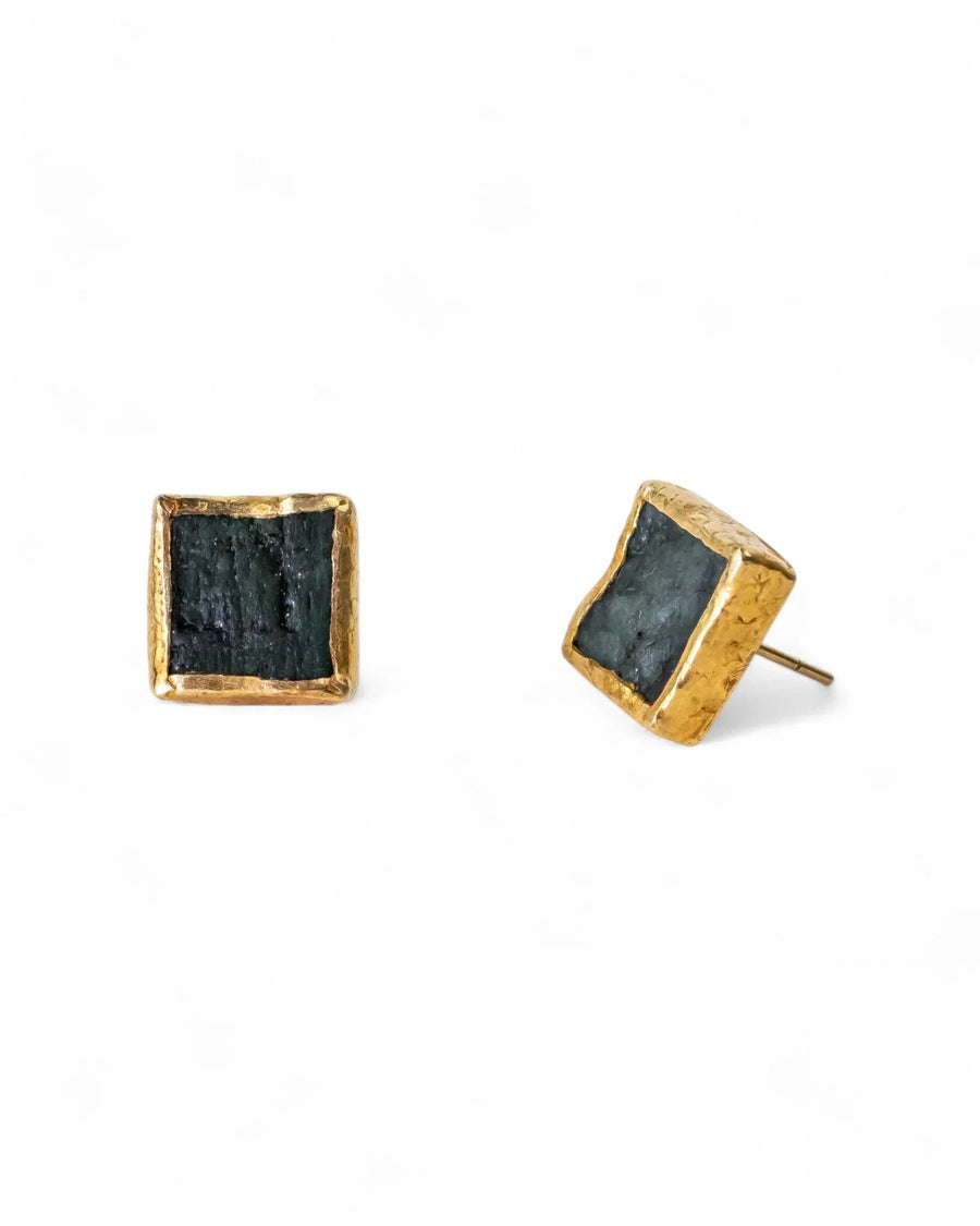 Rough Emerald Square Stud Earrings Earrings Pruden and Smith