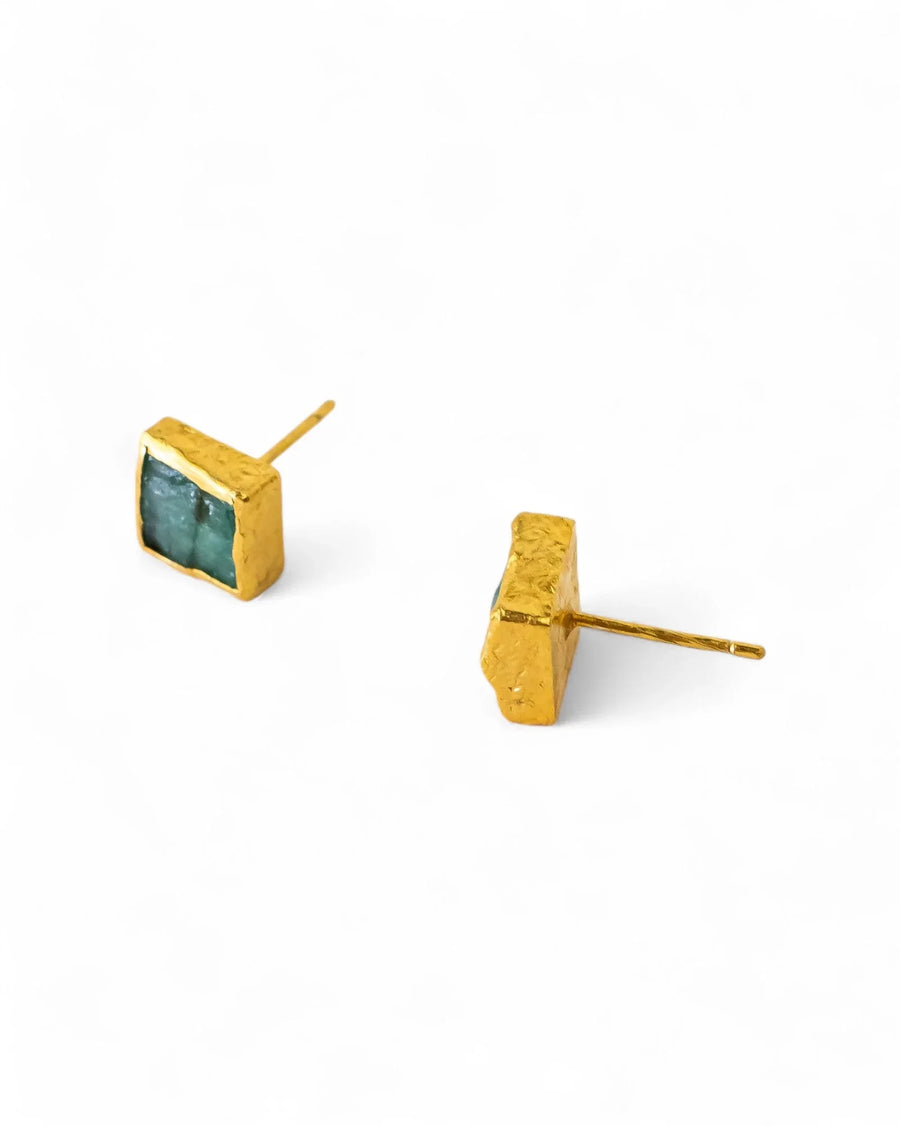 Rough Emerald Square Stud Earrings Earrings Pruden and Smith