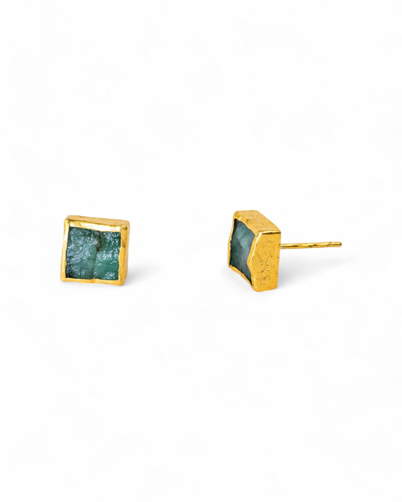 Rough Emerald Square Stud Earrings Earrings Pruden and Smith
