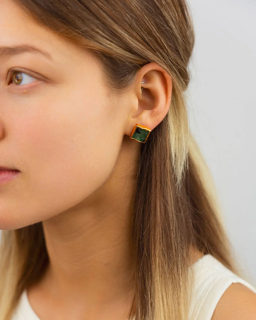 Rough Emerald Square Stud Earrings Earrings Pruden and Smith 12mm Square