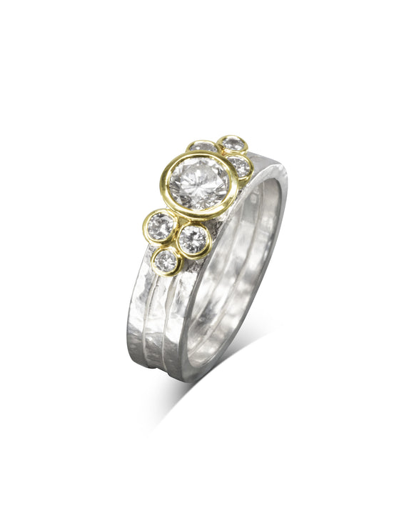 Dainty Rough Hammered Diamond Stacking Ring Set Pruden and Smith