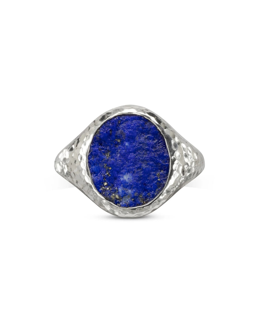 Handmade Rough Hammered Lapis Lazuli Signet Ring Pruden and Smith