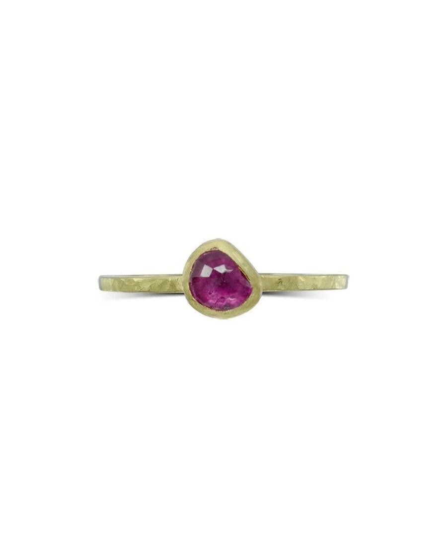 Hammered gold stacking ring with a rose-cut ruby, organic shape, gemstone jewelry