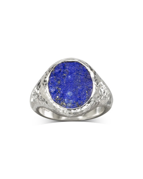 Unusual Rough Hammered Lapis Lazuli Signet Ring Pruden and Smith