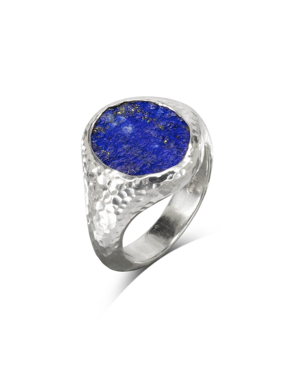 Rough Hammered Lapis Lazuli Signet Ring Pruden and Smith
