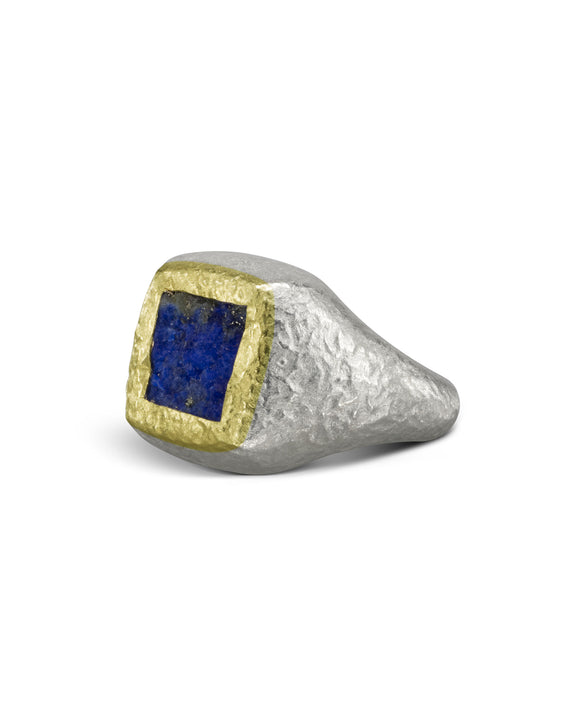 Rough Hammered Lapis Lazuli Signet Ring Pruden and Smith