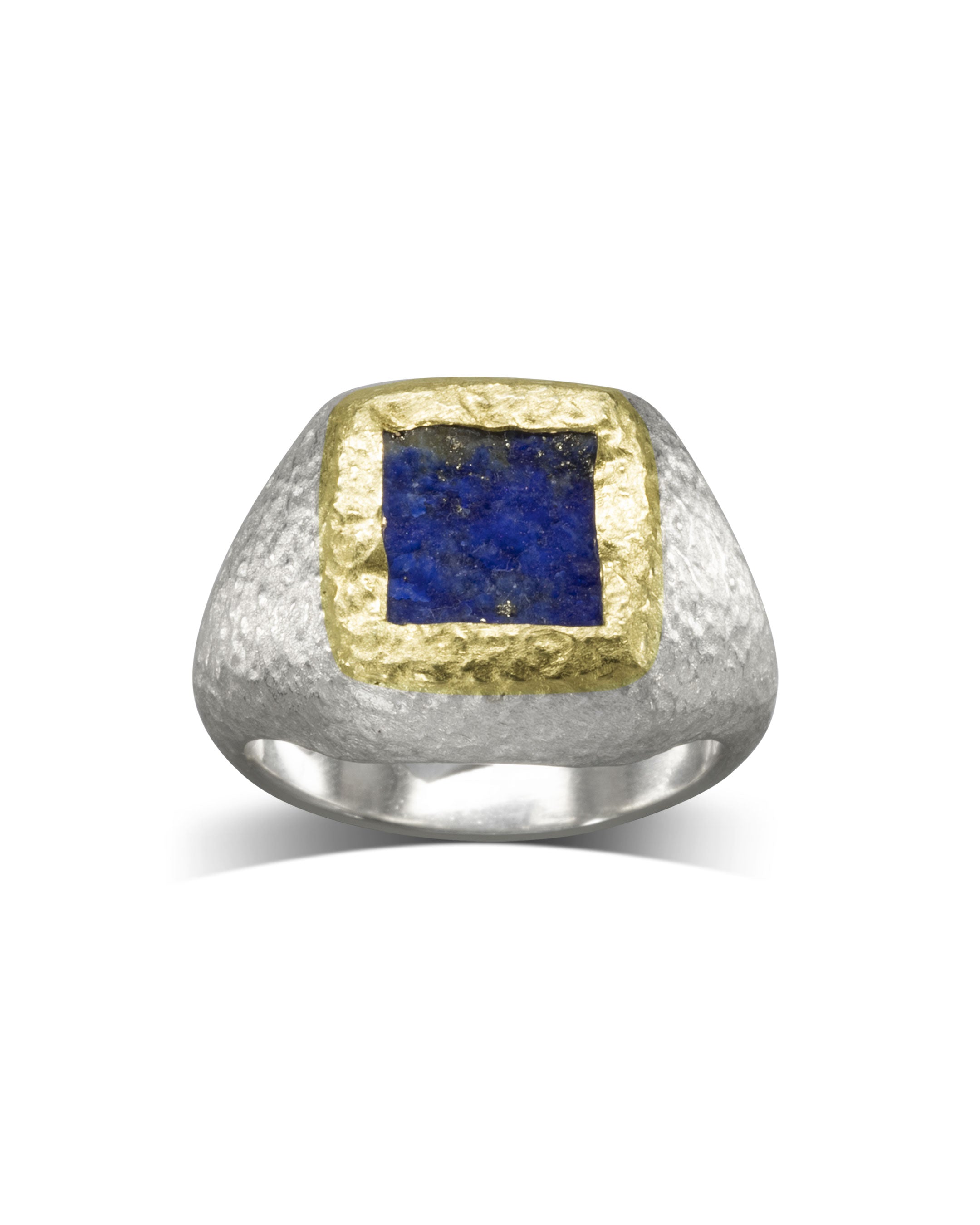 Handmade Rough Hammered Lapis Lazuli Signet Ring Pruden and Smith