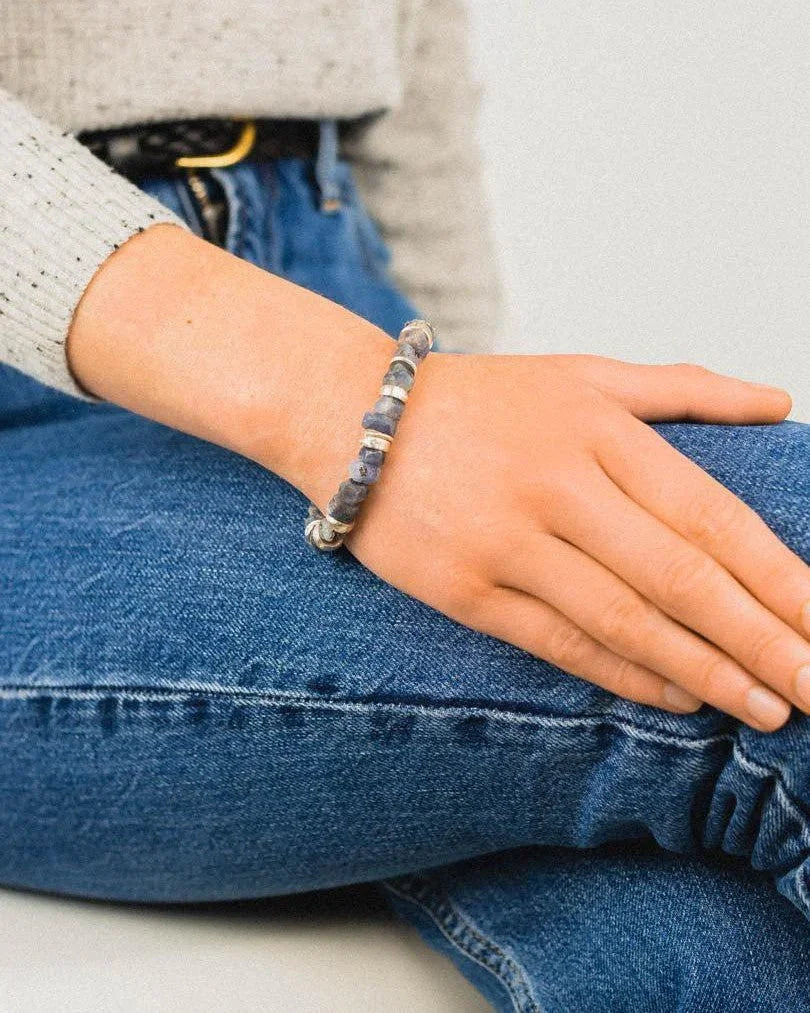 Rough Sapphire with Silver Discs Bracelet (Blue) Bracelet Pruden and Smith