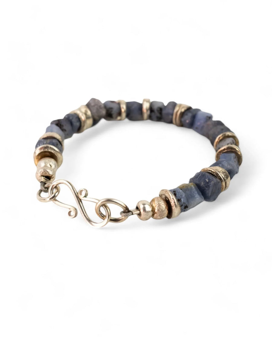 Rough Sapphire with Silver Discs Bracelet (Blue) Bracelet Pruden and Smith