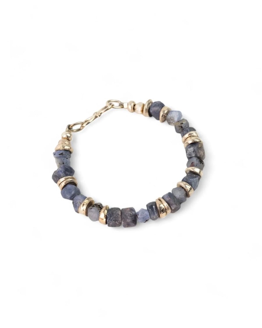 Rough Sapphire with Silver Discs Bracelet (Blue) Bracelet Pruden and Smith