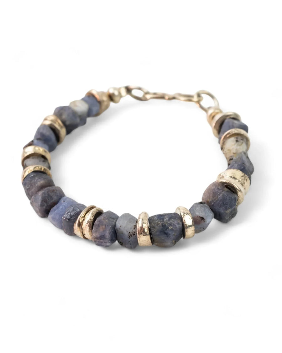 Rough Sapphire with Silver Discs Bracelet (Blue) Bracelet Pruden and Smith