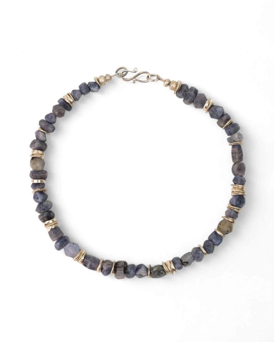 Rough Sapphire with Silver Discs Necklace (Blue) Necklace Pruden and Smith