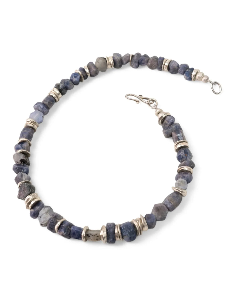 Rough Sapphire with Silver Discs Necklace (Blue) Necklace Pruden and Smith