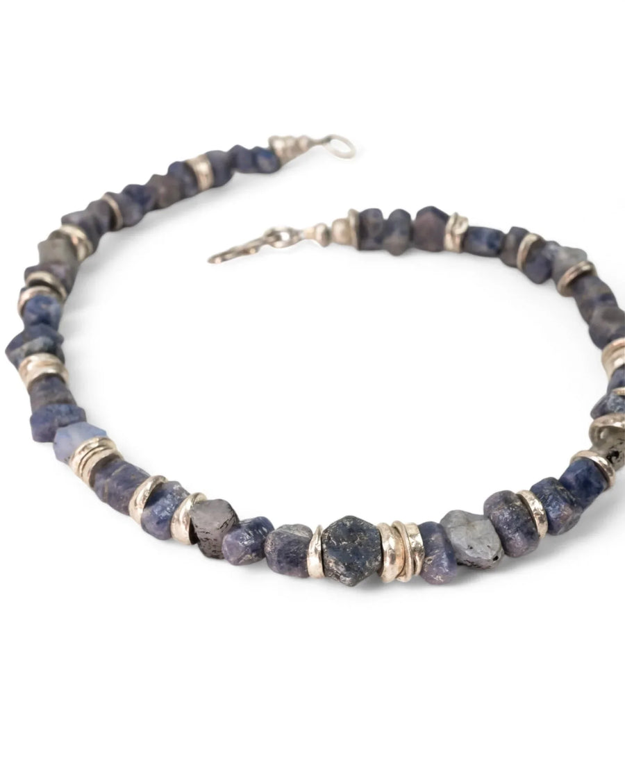 Rough Sapphire with Silver Discs Necklace (Blue) Necklace Pruden and Smith