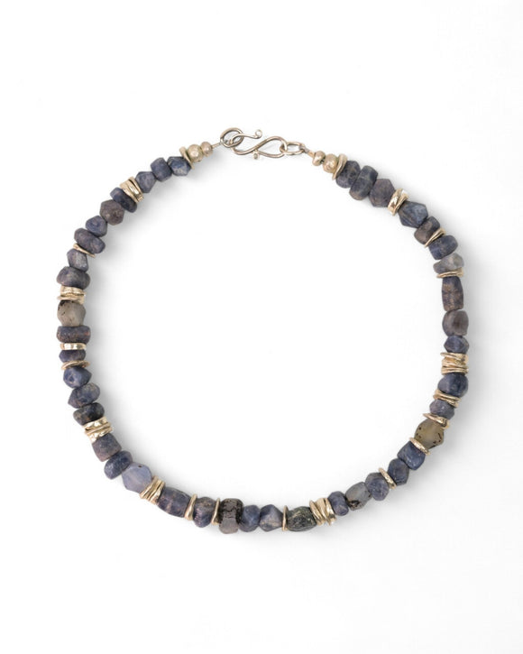 Rough Sapphire with Silver Discs Necklace (Blue) Necklace Pruden and Smith