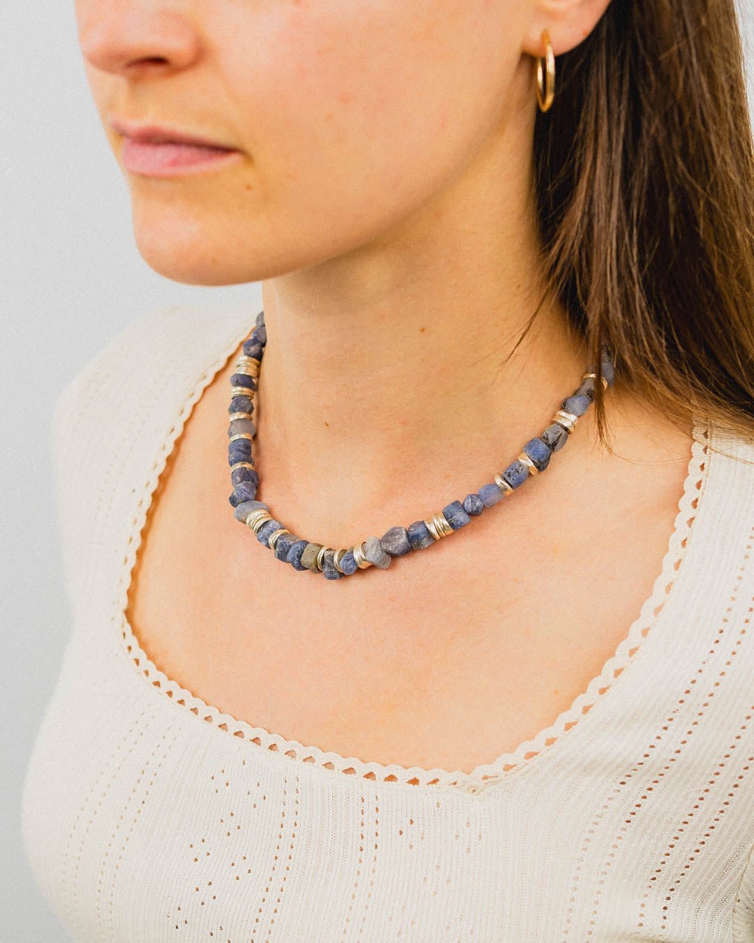 Rough Sapphire with Silver Discs Necklace (Blue and Pink) Pruden and Smith