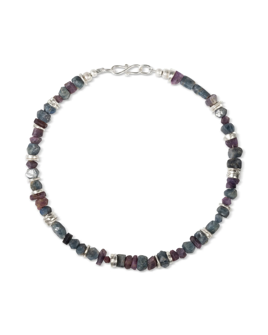 Rough Sapphire with Silver Discs Necklace (Blue and Pink) Pruden and Smith