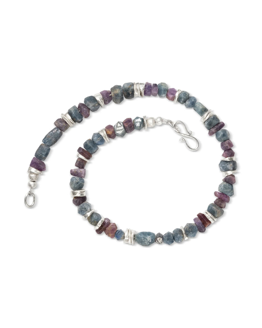Rough Sapphire with Silver Discs Necklace (Blue and Pink) Pruden and Smith