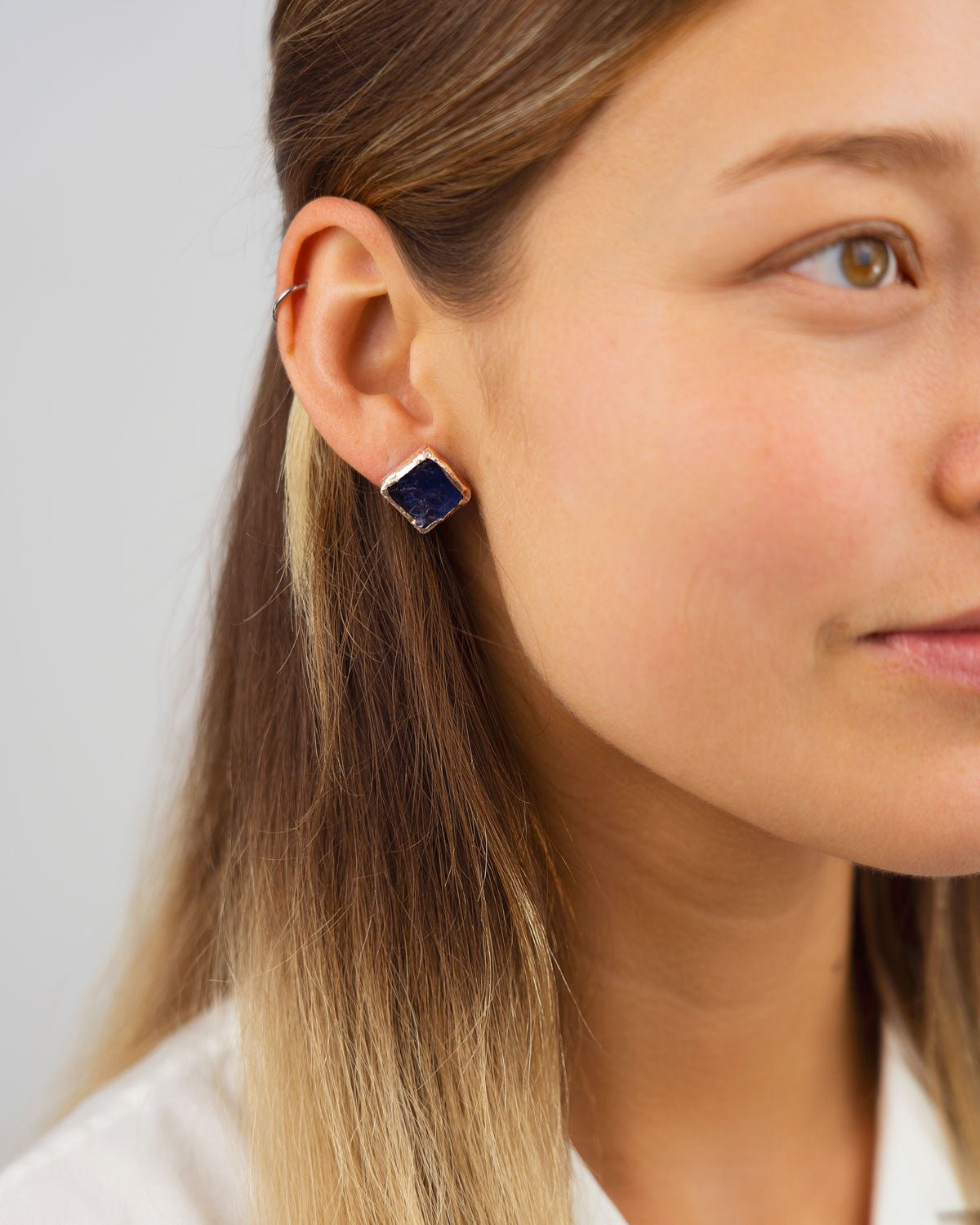 Rough Tanzanite Square Stud Earrings Earrings Pruden and Smith