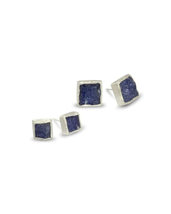 Rough Tanzanite Square Stud Earrings Earrings Pruden and Smith
