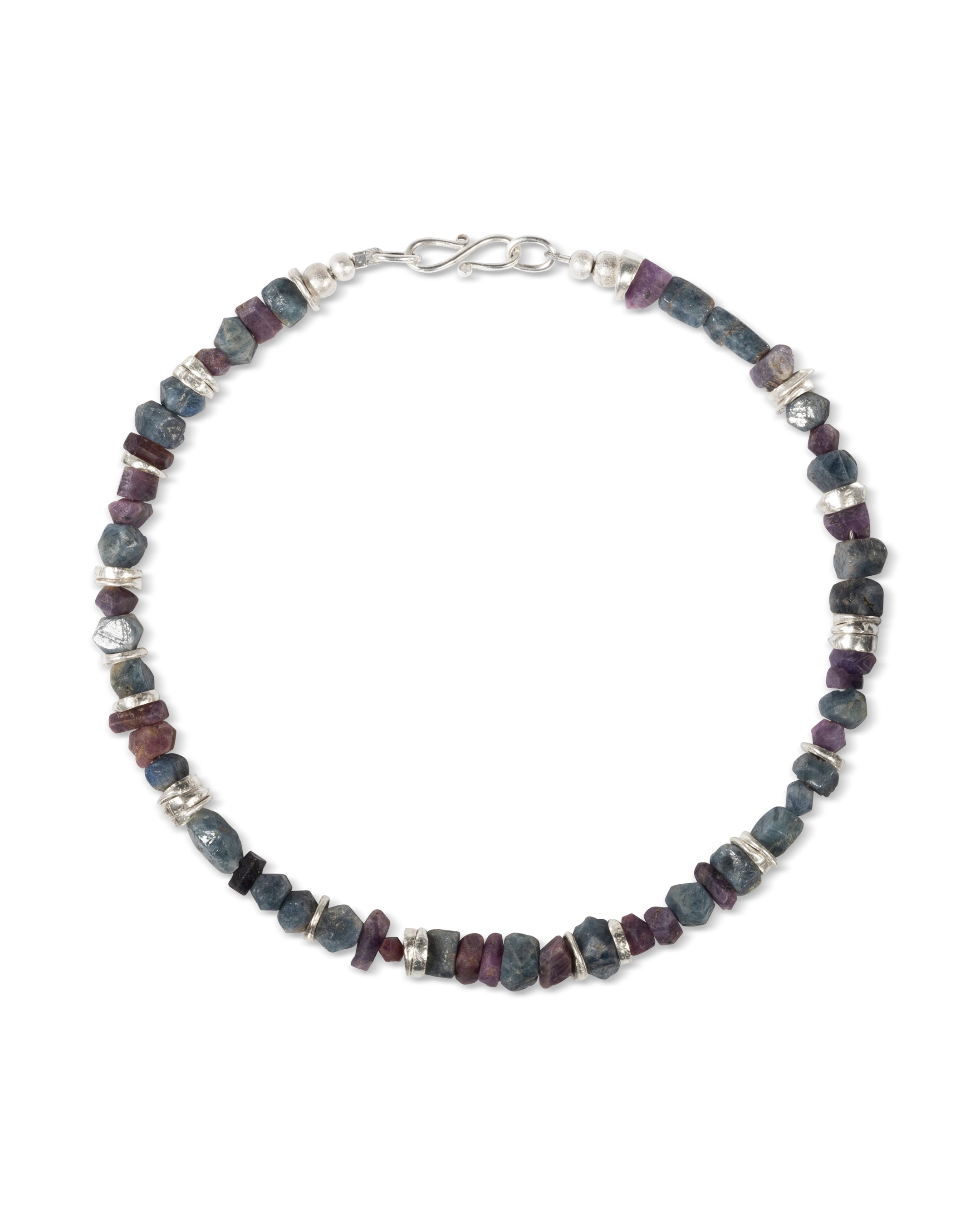 Rough Sapphire with Silver Discs Necklace (Blue and Pink) Pruden and Smith