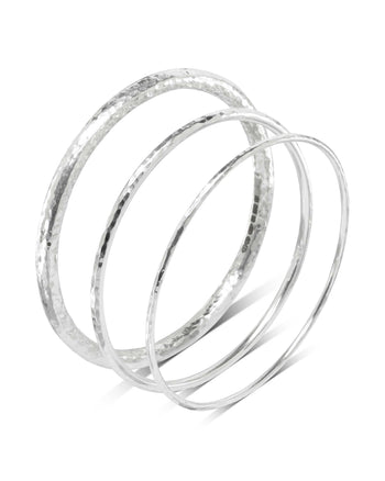 Hammered Round Solid Silver Bangle (2-5mm) Bangle Pruden and Smith   