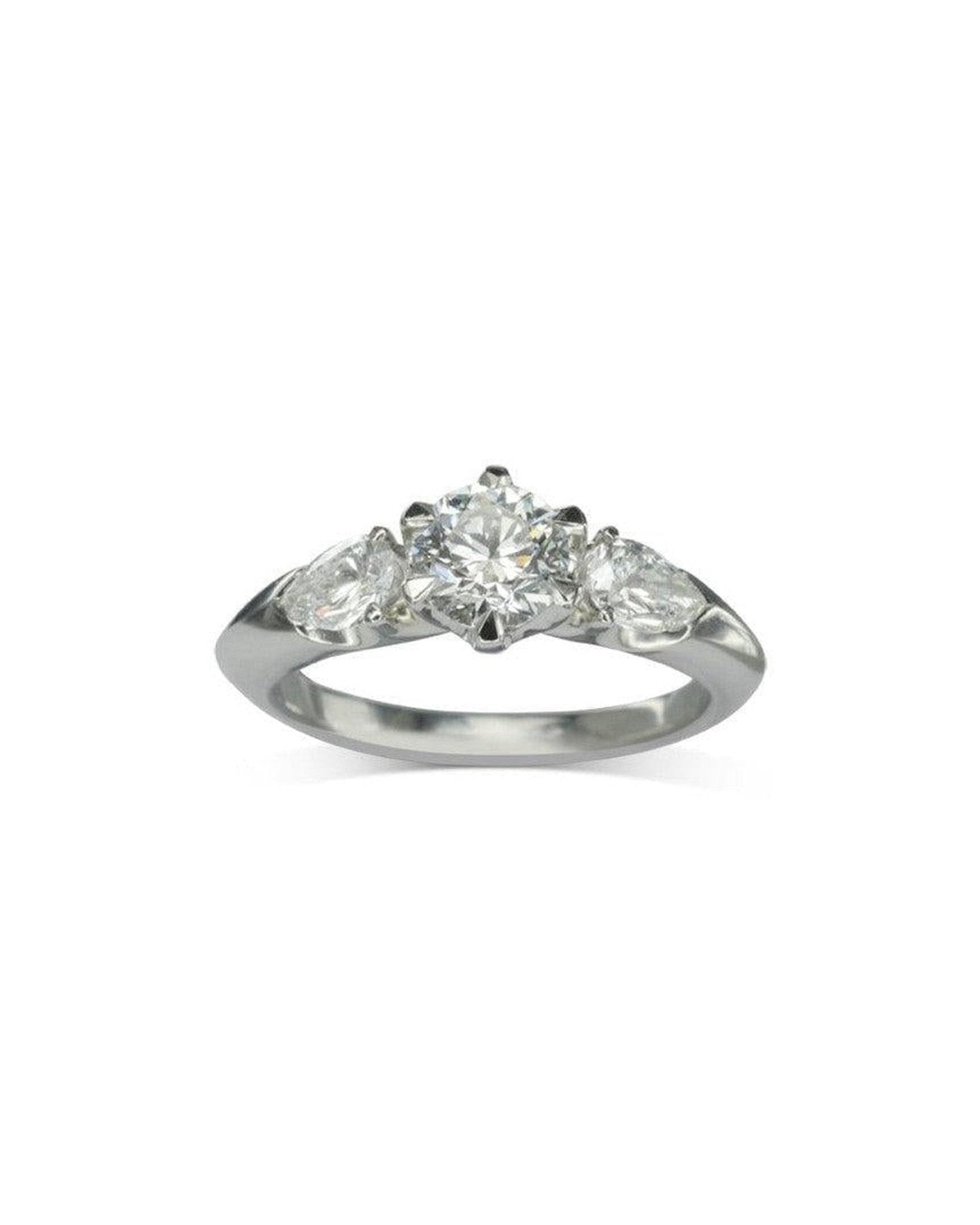 Round Brilliant and Pear Cut Diamond Trilogy Ring Ring Pruden and Smith