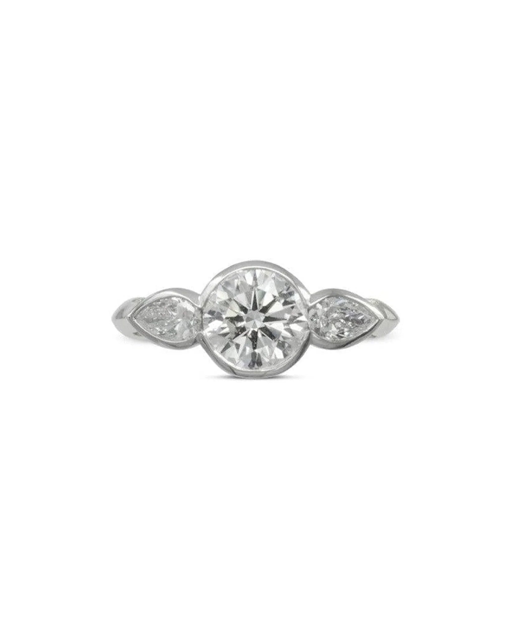 Round Brilliant and Pear Shaped Diamond Trilogy Engagement Ring Ring Pruden and Smith