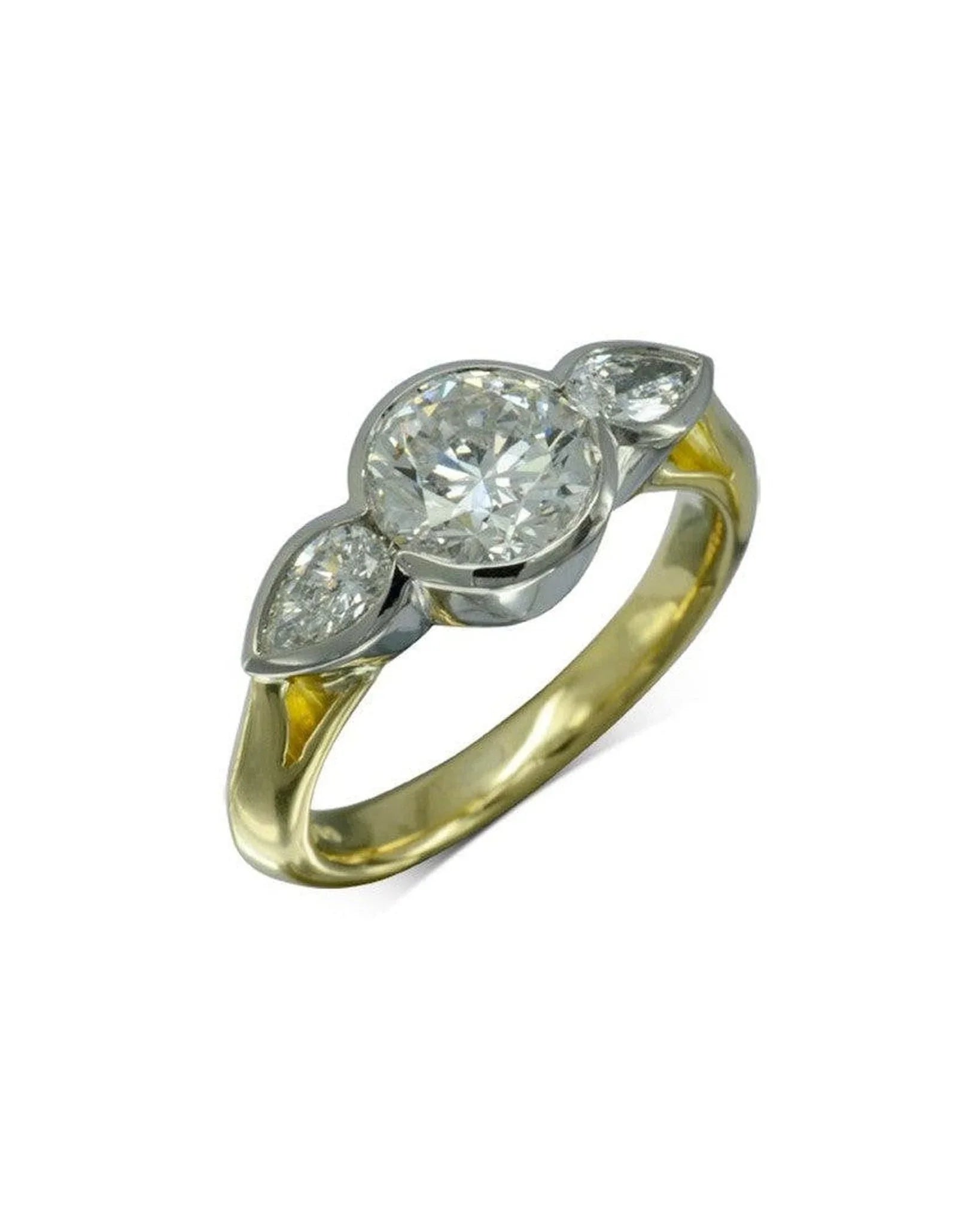 Round Brilliant and Pear Shaped Diamond Trilogy Engagement Ring Ring Pruden and Smith