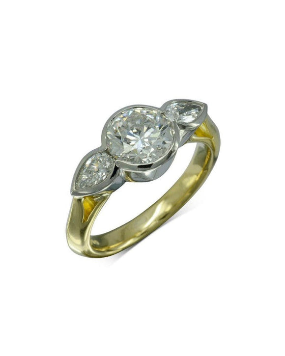 Round Brilliant and Pear Shaped Diamond Trilogy Ring Ring Pruden and Smith