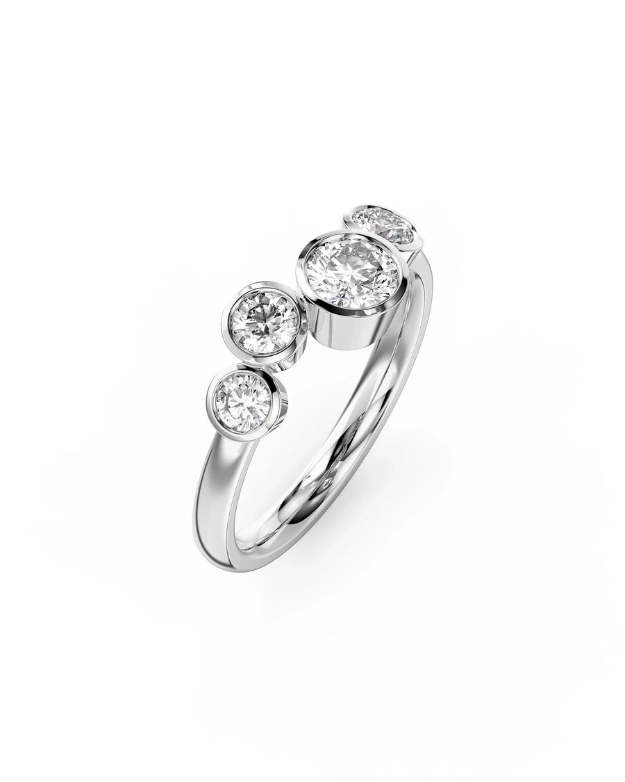Silver round cut four diamond engagement ring.