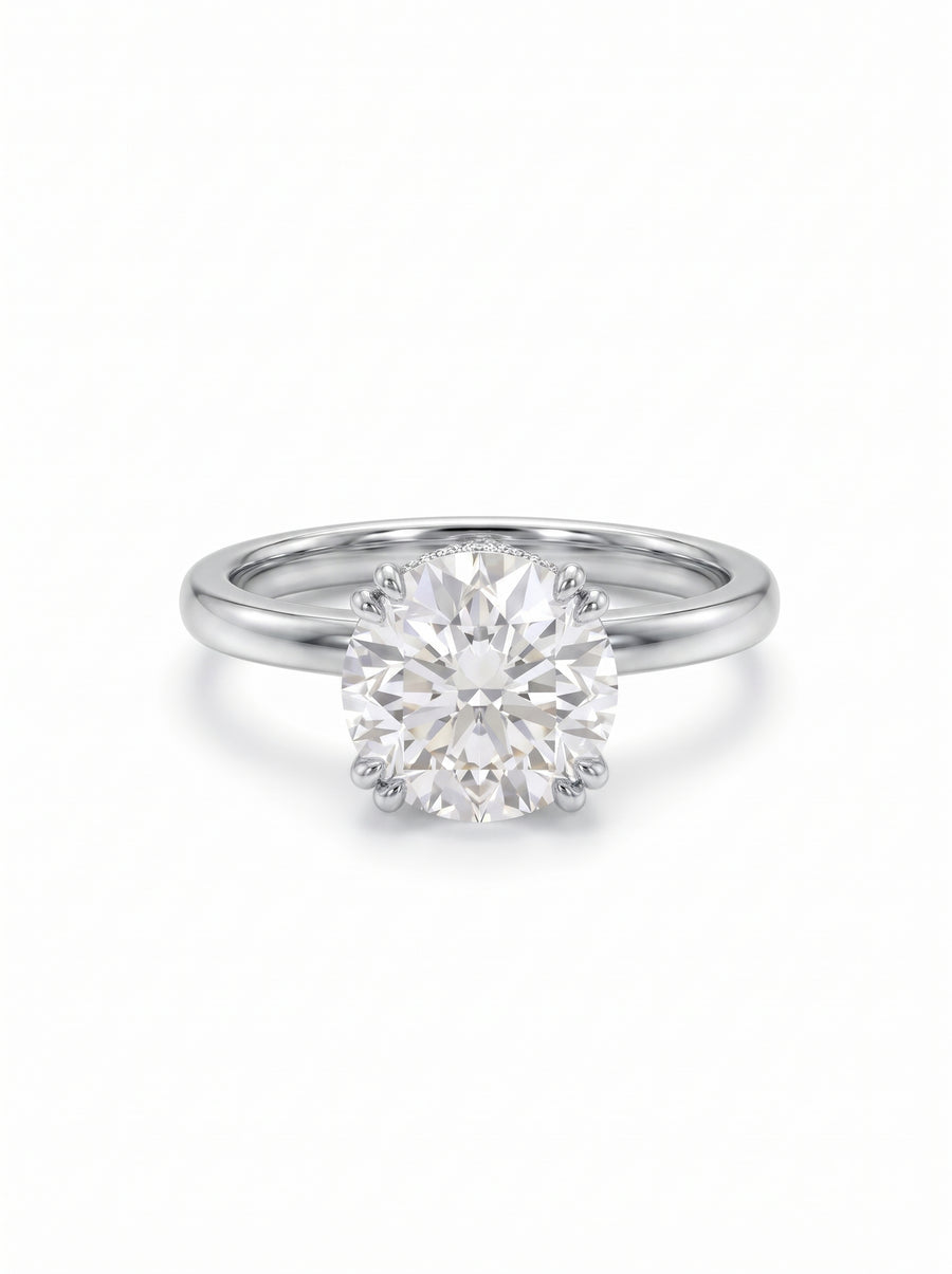 Round Cut Hidden Halo Engagement Ring