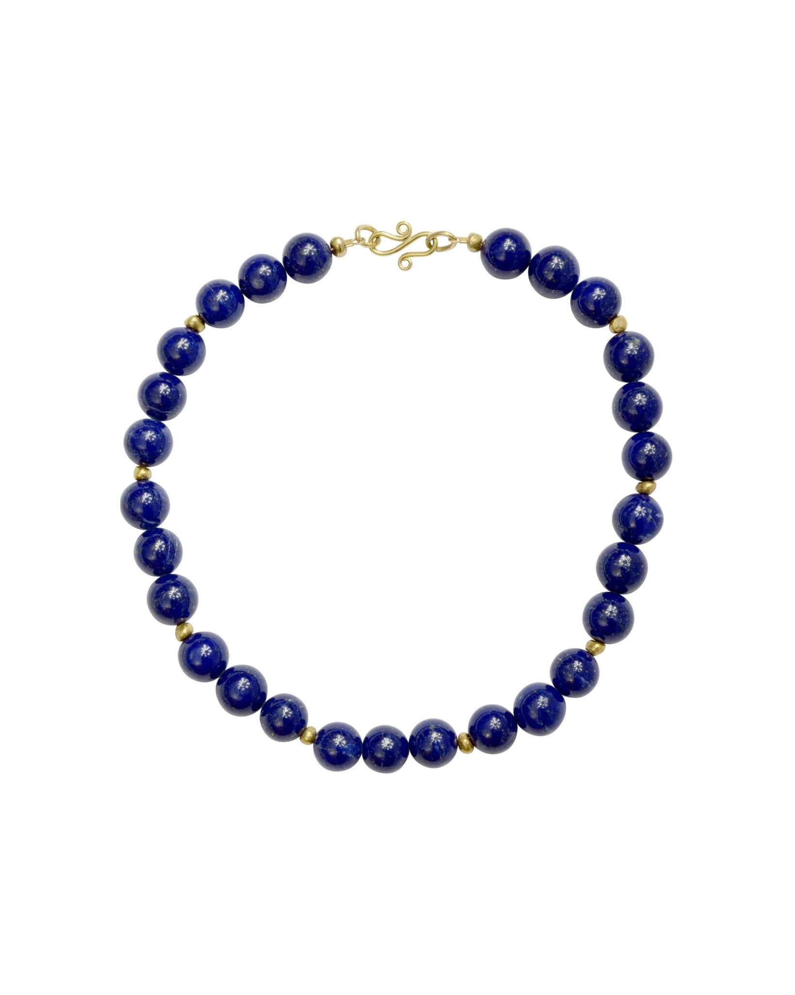 Round Lapis Lazuli and Solid 9ct Gold Nugget Necklace Necklace Pruden and Smith