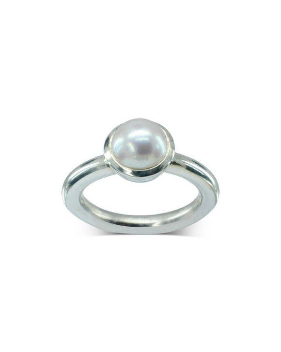 Round Pearl White Gold Ring Ring Pruden and Smith