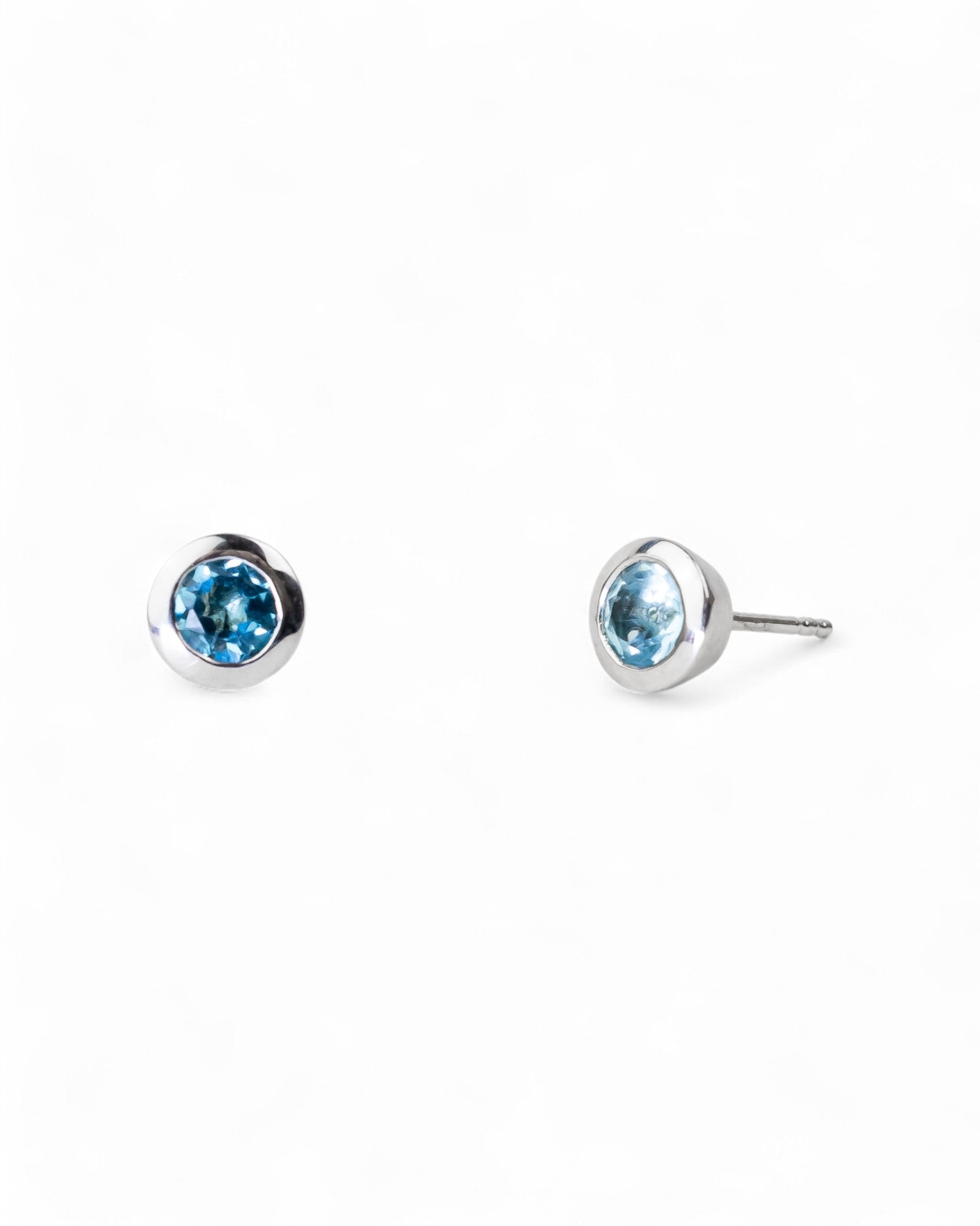 Round Silver Stud Earrings Earrings Pruden and Smith Blue Topaz (sky blue)