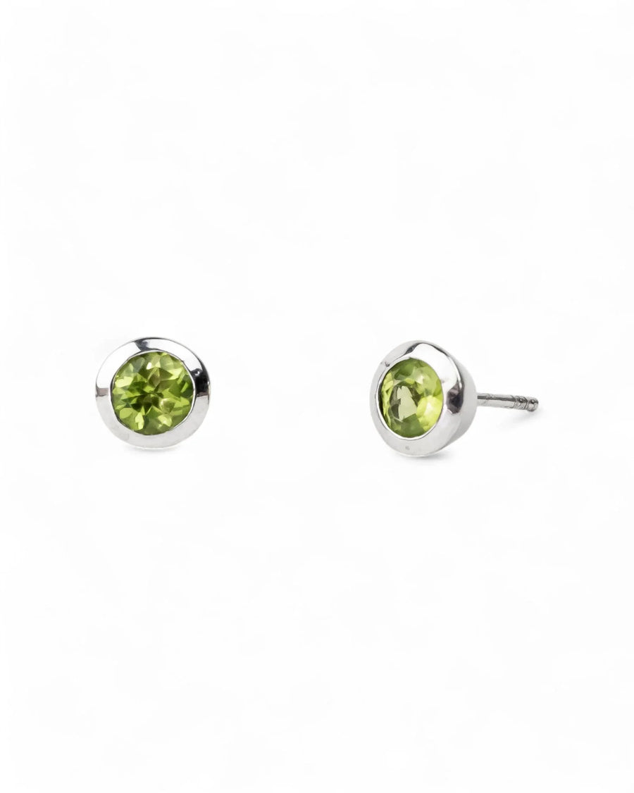 Round Silver Stud Earrings Earrings Pruden and Smith Peridot (lime green)