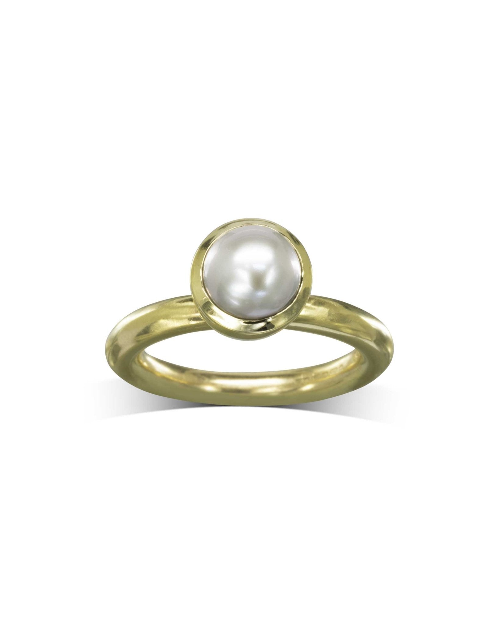 Round White Pearl Yellow Gold Ring Ring Pruden and Smith