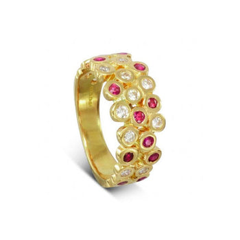 Water Bubbles Ruby and Diamond Yellow Gold Eternity Ring Ring Pruden and Smith   