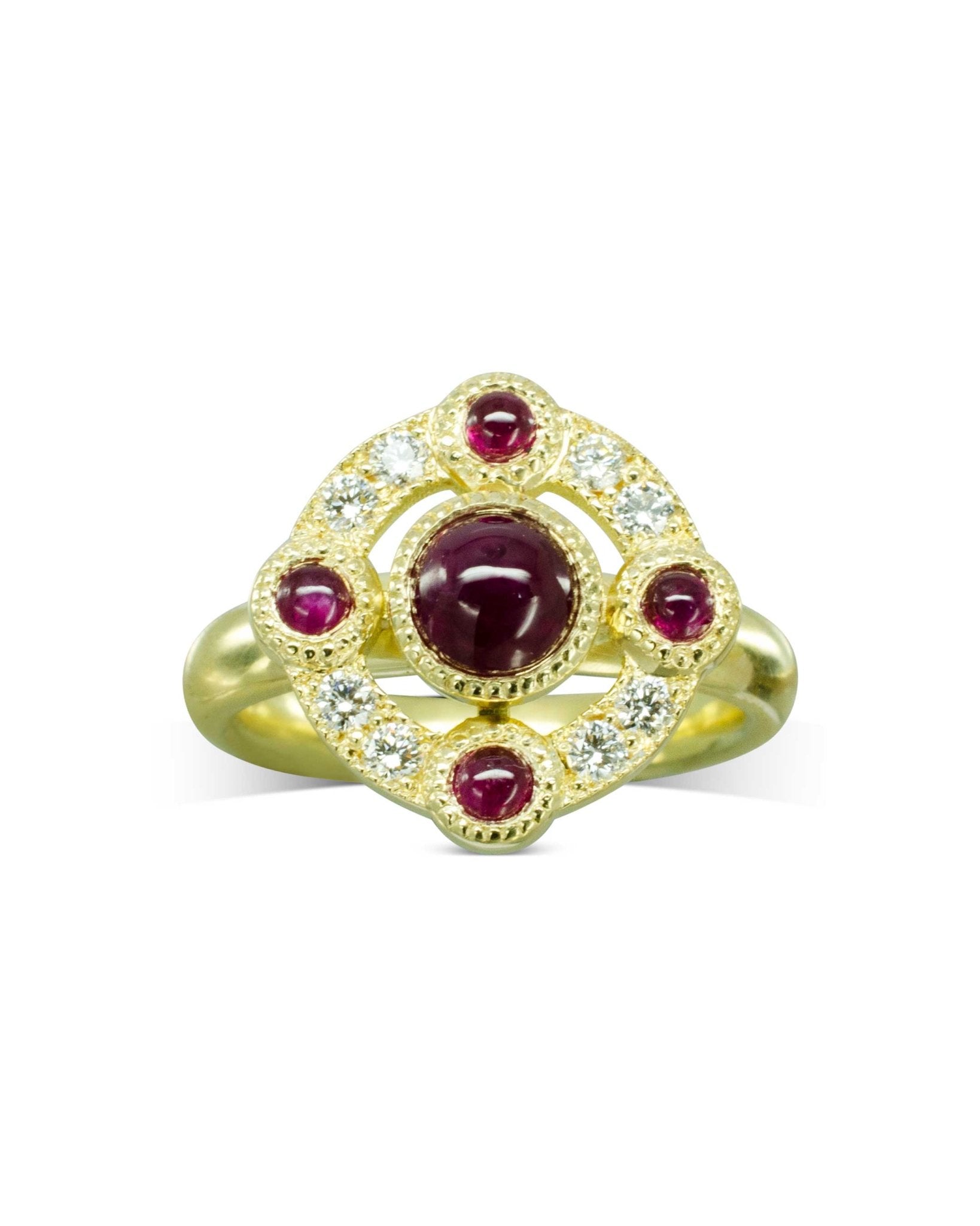 Ruby Cabochon Medieval Cluster Ring Ring Pruden and Smith