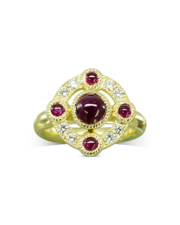 Ruby Cabochon Medieval Cluster Ring Ring Pruden and Smith