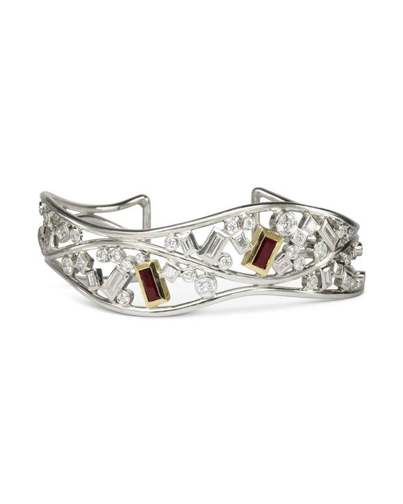 Ruby and Diamond Baguette Cuff Bangle Pruden and Smith
