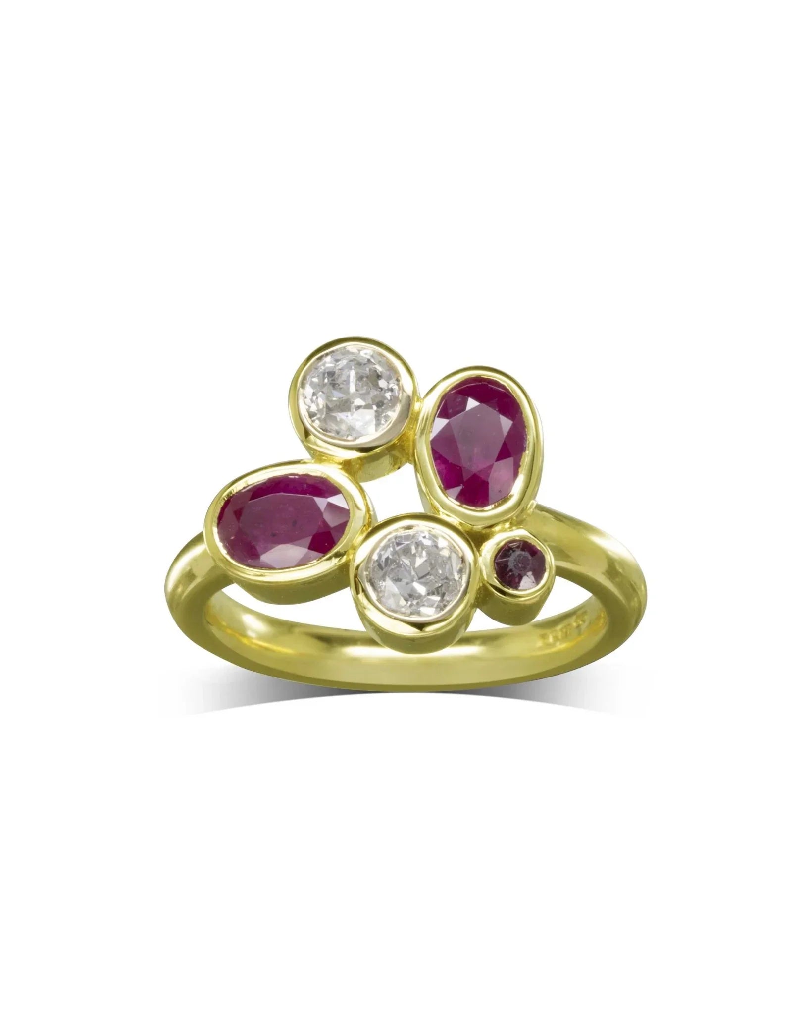 Ruby Diamond Gold Abstract Bubbles Cluster Ring Ring Pruden and Smith