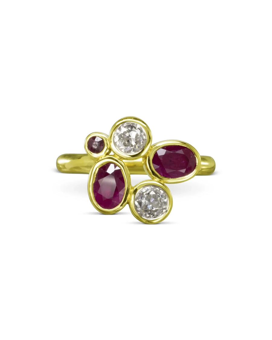 Ruby Diamond Gold Abstract Bubbles Cluster Ring Ring Pruden and Smith