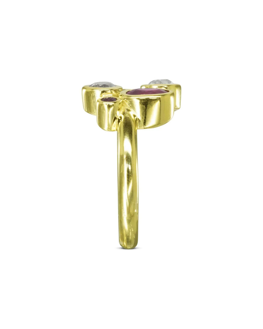 Ruby Diamond Gold Abstract Bubbles Cluster Ring Ring Pruden and Smith