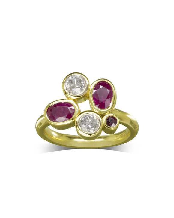 Ruby Diamond Gold Abstract Bubbles Cluster Ring Ring Pruden and Smith